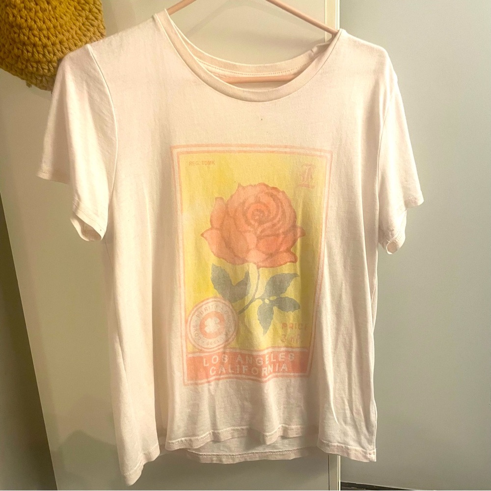 Lucky Brand White Graphic Tee with Rose Print